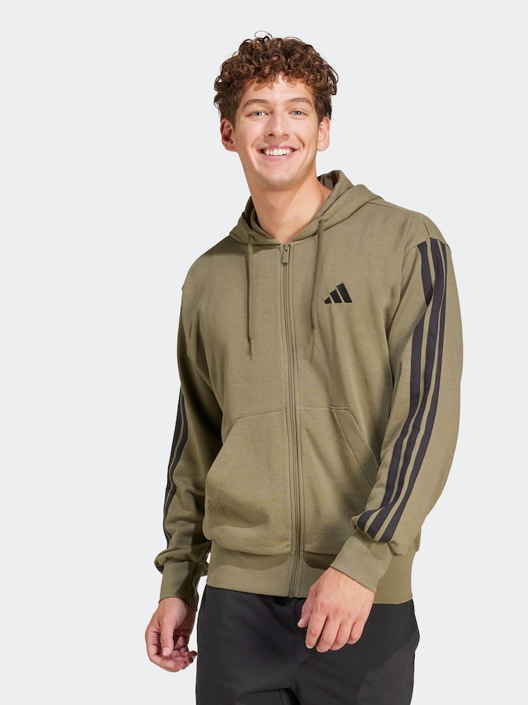 adidas Green Essentials 3-Stripes French Terry Full Zip Hoodie - Image 1 of 7