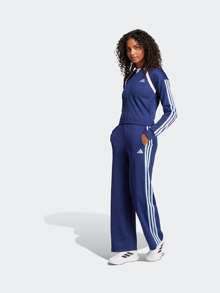 adidas Blue Teamsports 3-Stripes Open Hem Tracksuit - Image 1 of 8