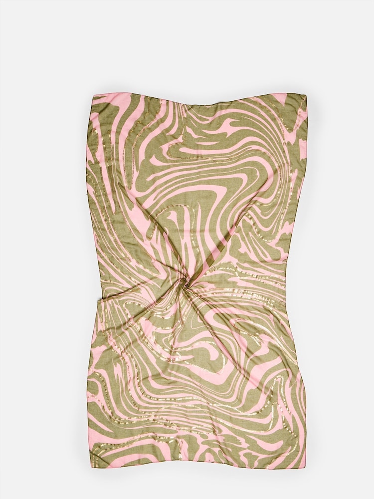 Oliver Bonas Pink & Green Swirl Foil Scarf - Image 2 of 5