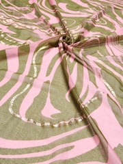 Oliver Bonas Pink & Green Swirl Foil Scarf - Image 3 of 5