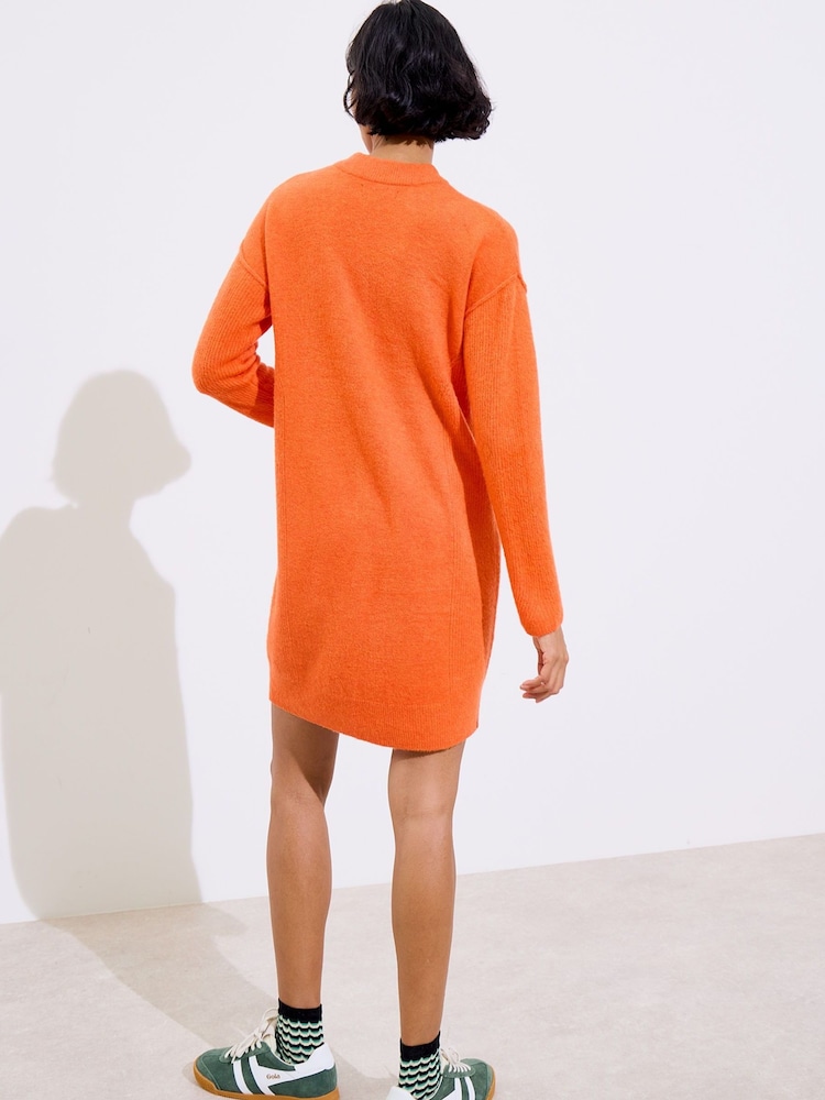 Oliver Bonas Orange Ribbed Knitted Jumper Dress - Image 2 of 8