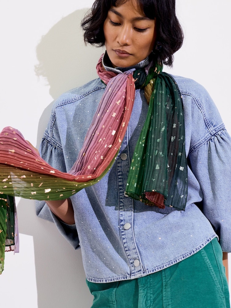 Oliver Bonas Green & Pink Ombre Foil Scarf - Image 5 of 5