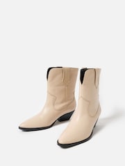 Oliver Bonas White Ecru Cream Leather Western Ankle Boots - Image 2 of 7