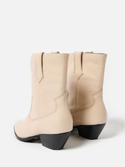 Oliver Bonas White Ecru Cream Leather Western Ankle Boots - Image 3 of 7