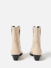 Oliver Bonas White Ecru Cream Leather Western Ankle Boots - Image 4 of 7