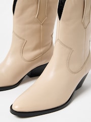 Oliver Bonas White Ecru Cream Leather Western Ankle Boots - Image 6 of 7