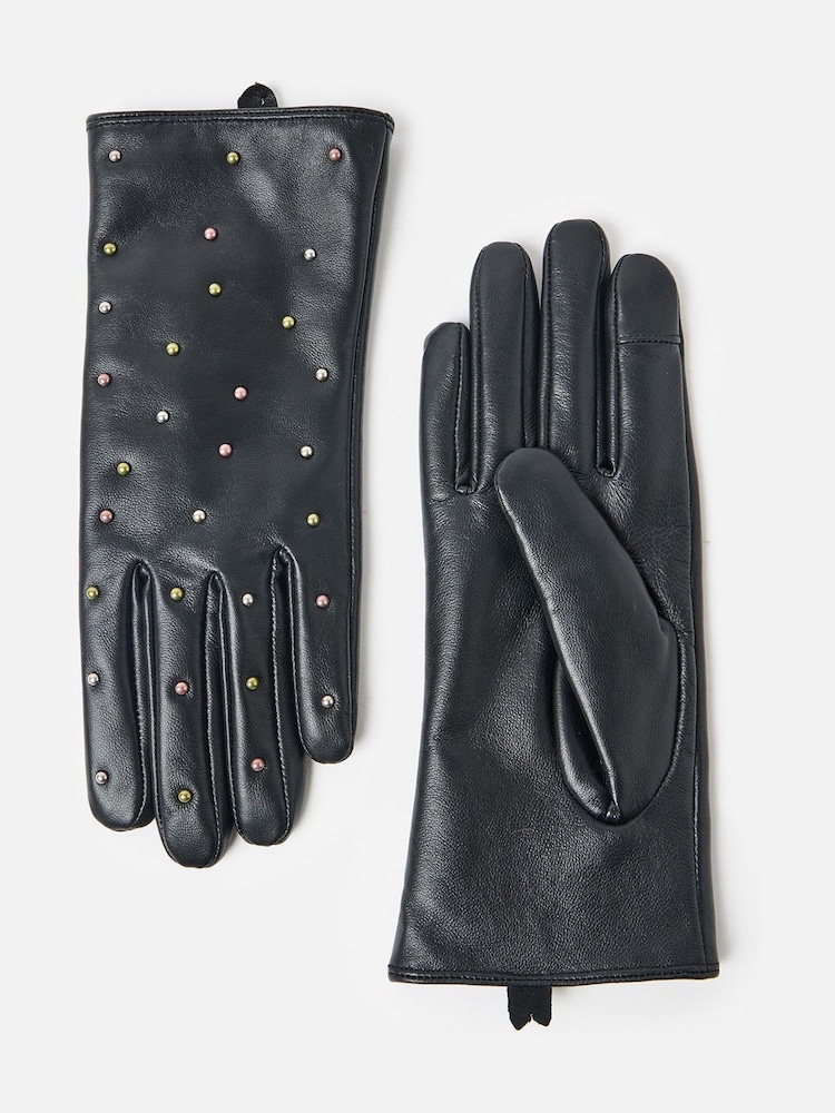 Oliver Bonas Black Studded Leather Gloves - Image 1 of 6