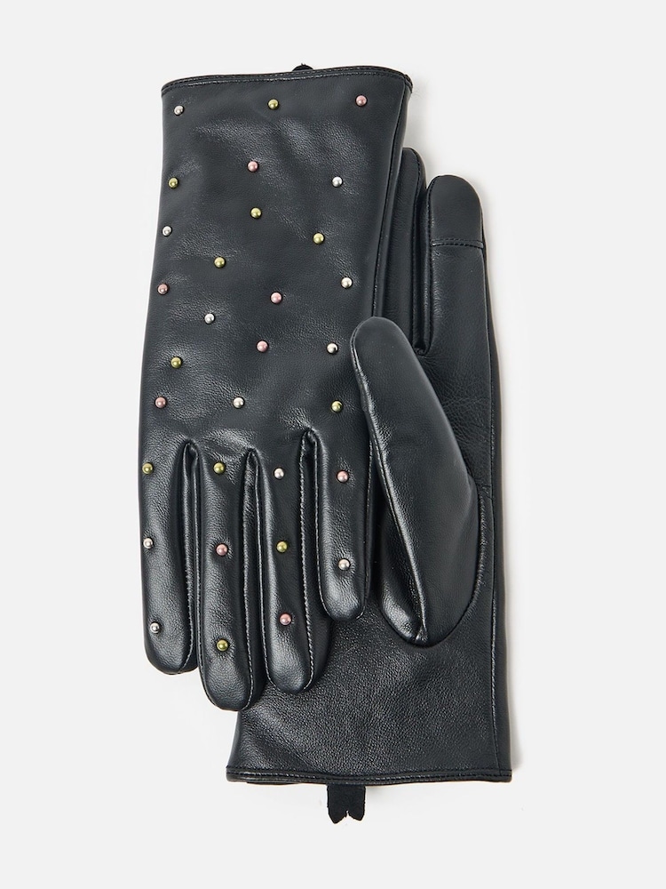 Oliver Bonas Black Studded Leather Gloves - Image 2 of 6