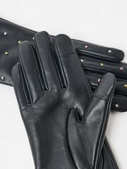 Oliver Bonas Black Studded Leather Gloves - Image 4 of 6