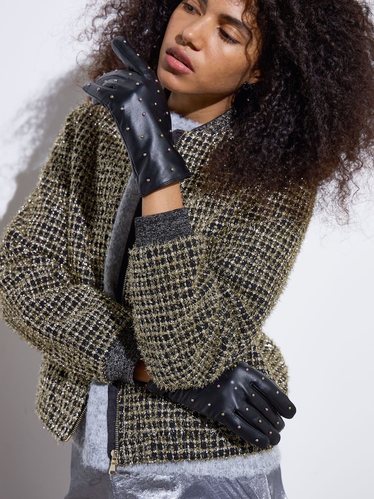 Oliver Bonas Black Studded Leather Gloves - Image 6 of 6 Oliver Bonas Black Studded Leather Gloves - Image 6 of 6