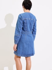 Oliver Bonas Blue Blue Denim Zip Up Mini 100% Cotton Dress - Image 2 of 8