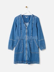 Oliver Bonas Blue Blue Denim Zip Up Mini 100% Cotton Dress - Image 3 of 8