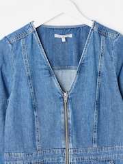 Oliver Bonas Blue Blue Denim Zip Up Mini 100% Cotton Dress - Image 5 of 8