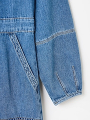 Oliver Bonas Blue Blue Denim Zip Up Mini 100% Cotton Dress - Image 6 of 8