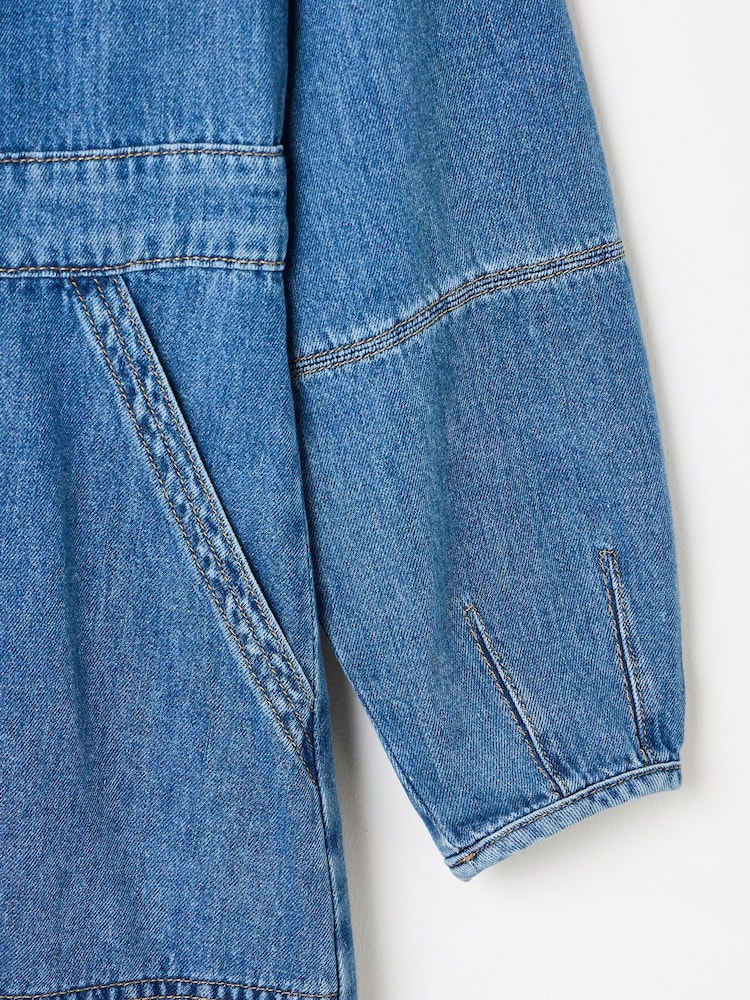 Oliver Bonas Blue Blue Denim Zip Up Mini 100% Cotton Dress - Image 6 of 8
