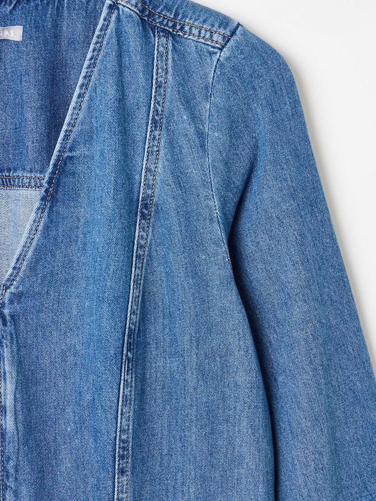 Oliver Bonas Blue Blue Denim Zip Up Mini 100% Cotton Dress - Image 7 of 8