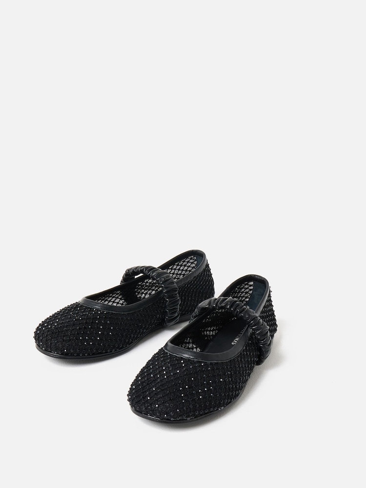 Oliver Bonas Black Sparkle Mesh Ballerina Shoes - Image 1 of 5