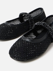 Oliver Bonas Black Sparkle Mesh Ballerina Shoes - Image 2 of 5
