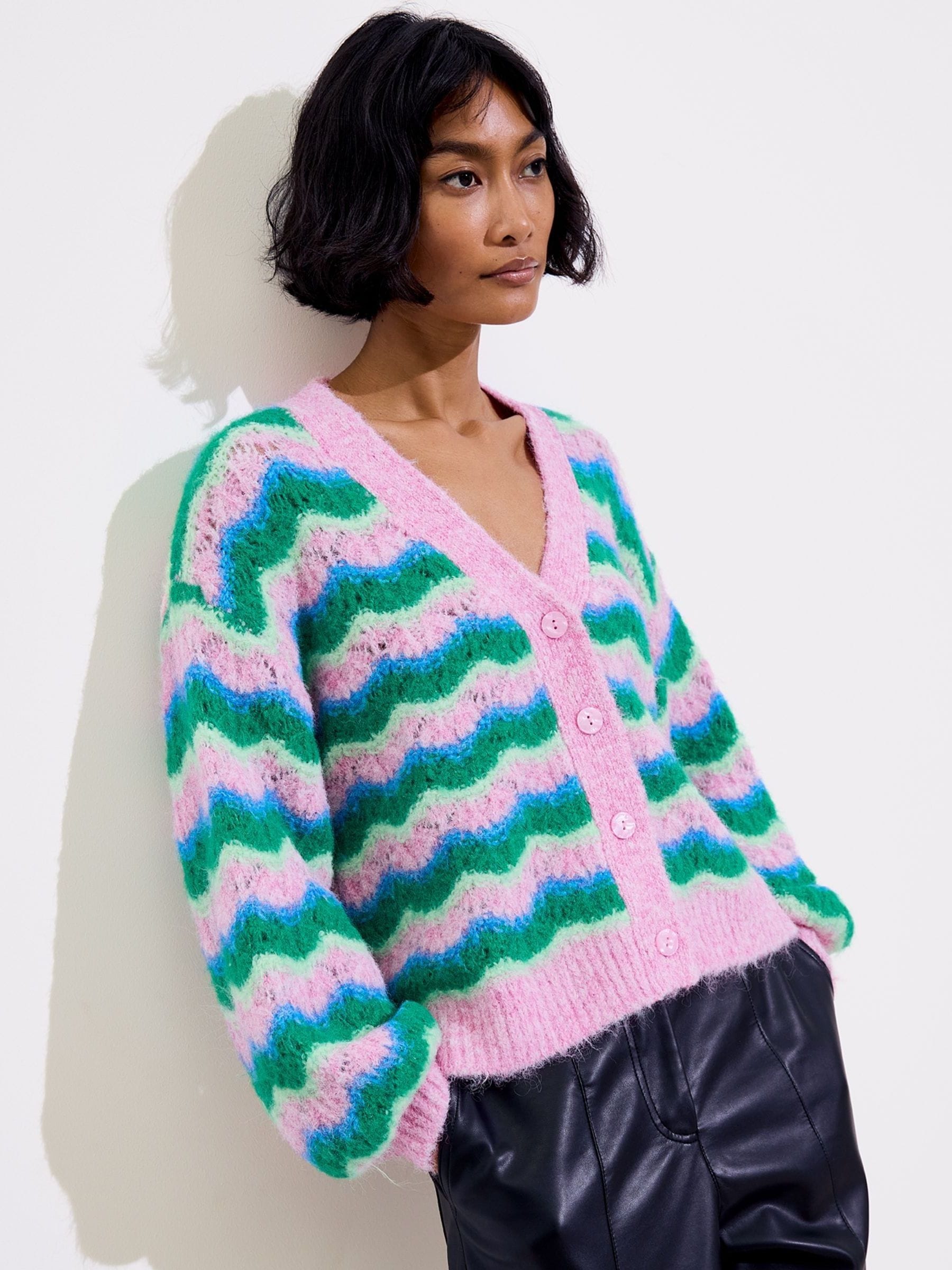 Buy Oliver Bonas Pink Wavy Stripe Knitted Cardigan from the Next UK online  shop