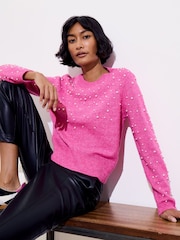 Oliver Bonas Pink Pearl Knitted Jumper - Image 1 of 8