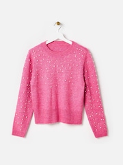 Oliver Bonas Pink Pearl Knitted Jumper - Image 3 of 8