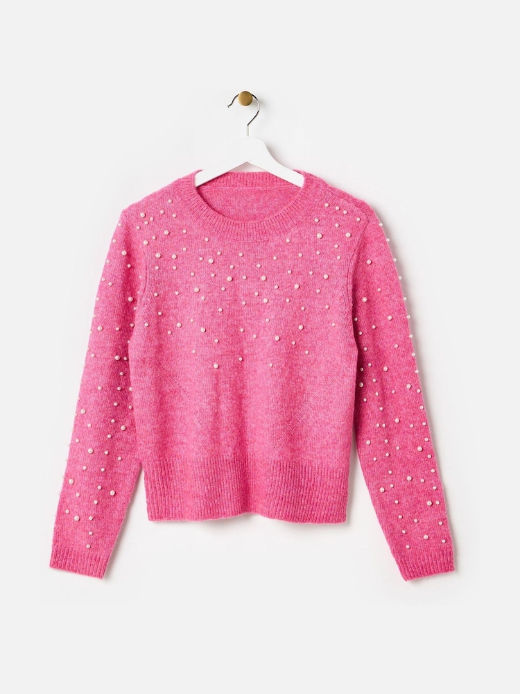 Oliver Bonas Pink Pearl Knitted Jumper - Image 3 of 8