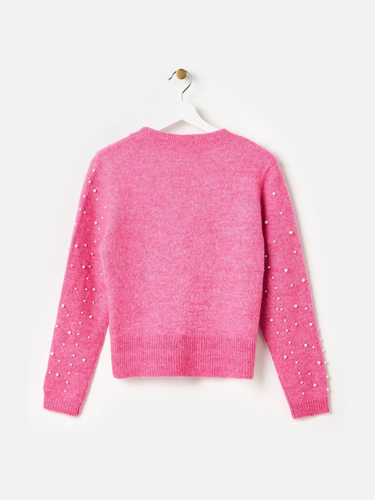 Oliver Bonas Pink Pearl Knitted Jumper - Image 4 of 8
