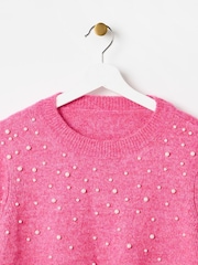 Oliver Bonas Pink Pearl Knitted Jumper - Image 5 of 8