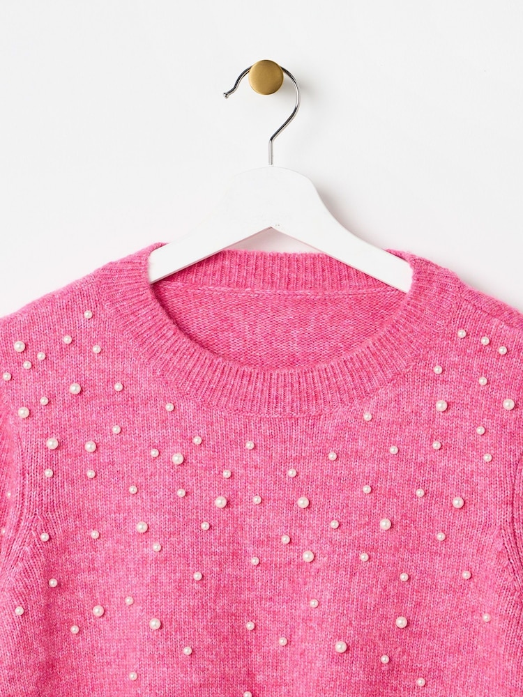Oliver Bonas Pink Pearl Knitted Jumper - Image 5 of 8