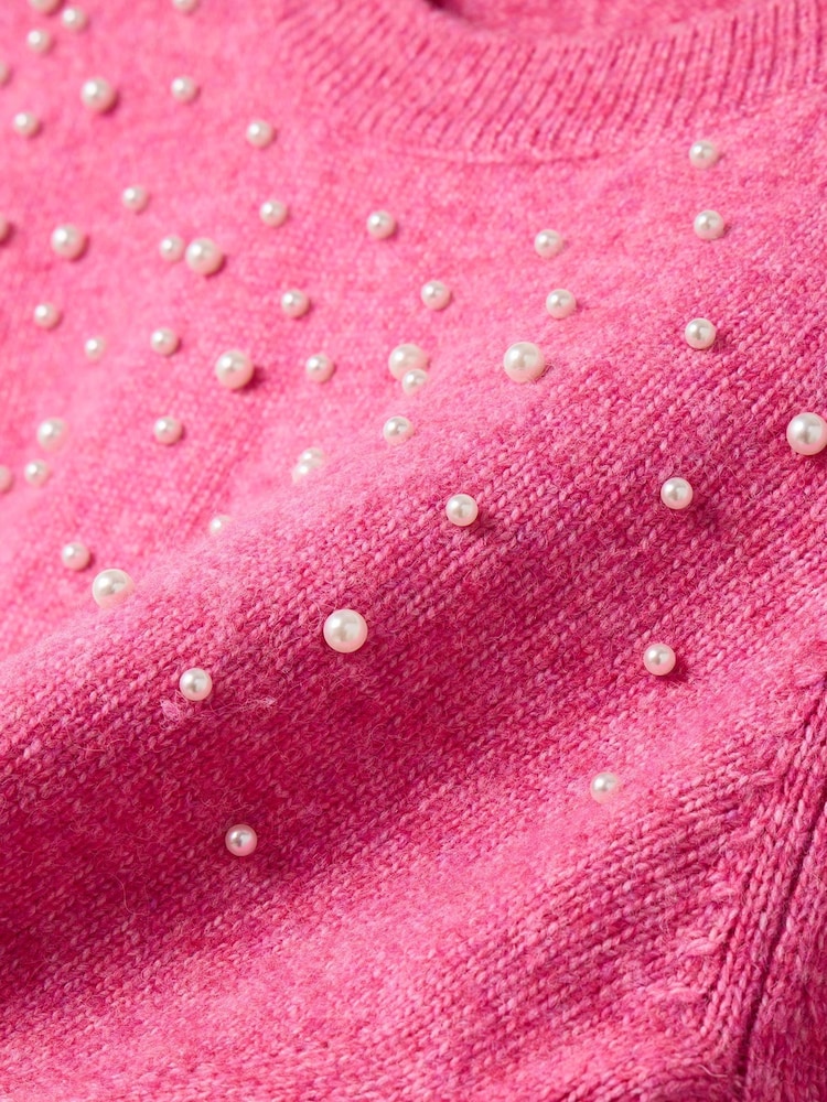 Oliver Bonas Pink Pearl Knitted Jumper - Image 6 of 8