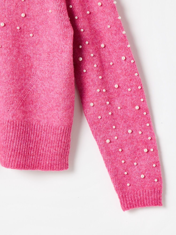 Oliver Bonas Pink Pearl Knitted Jumper - Image 7 of 8