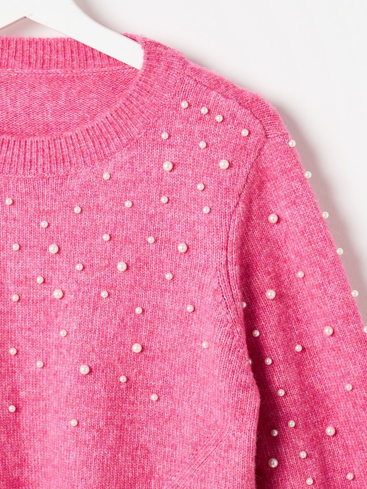 Oliver Bonas Pink Pearl Knitted Jumper - Image 8 of 8