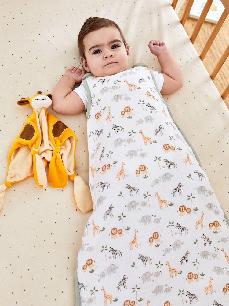 JoJo Maman Bébé Safari Soft Safari Print 1 Tog Baby Muslin Sleeping Bag - Image 1 of 3