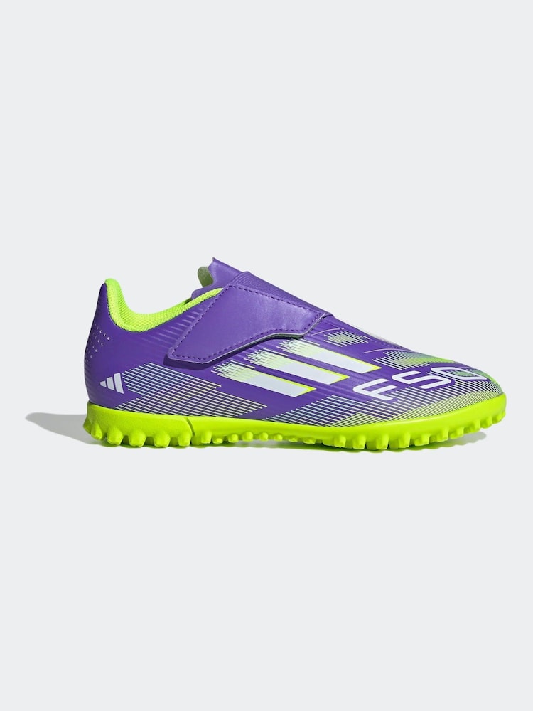 adidas Purple/White Kids F50 Club Hook and Loop Firm/Multi Ground Boots - Image 1 of 11