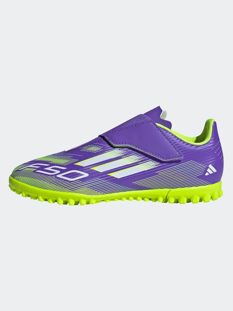 adidas Purple/White Kids F50 Club Hook and Loop Firm/Multi Ground Boots - Image 2 of 11