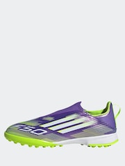 adidas Purple/White Kids F50 League Laceless Firm/Multi Ground Boots - Image 3 of 10