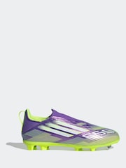 adidas Purple/White Kids F50 League Laceless Turf Boots - Image 1 of 11