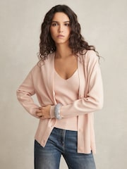 Reiss Pink Lucy Lyocell Blend V-Neck Cardigan - Image 1 of 5