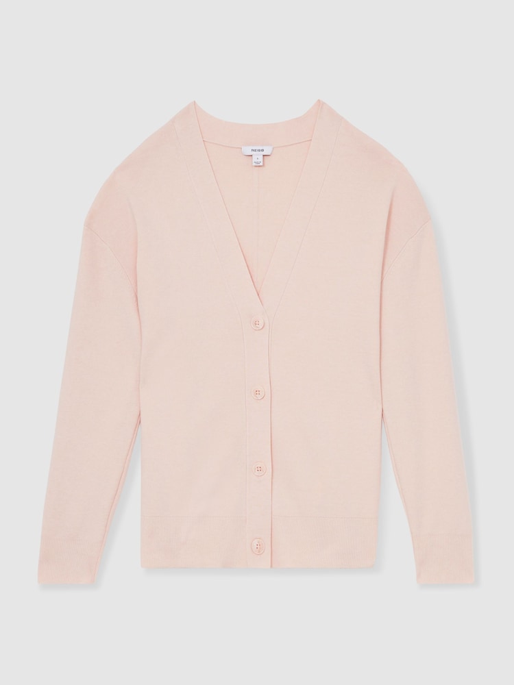 Reiss Pink Lucy Lyocell Blend V-Neck Cardigan - Image 2 of 5