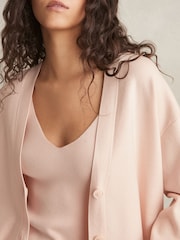 Reiss Pink Lucy Lyocell Blend V-Neck Cardigan - Image 3 of 5