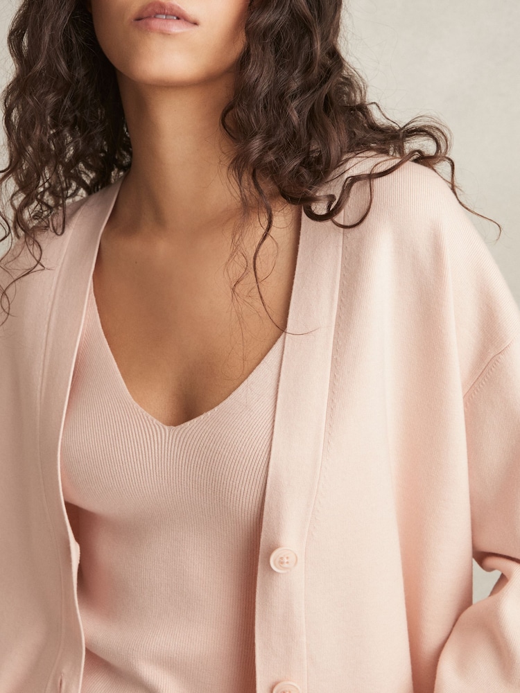 Rose - Reiss Lucy Lyocell Blend Col en V Cardigan - Image 3 of 5