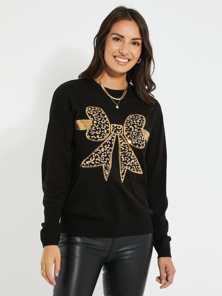 Threadbare Sequin Crew Neck Christmas Jumper - Image 3 of 5