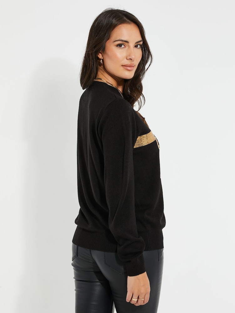 Threadbare Sequin Crew Neck Christmas Jumper - Image 4 of 5