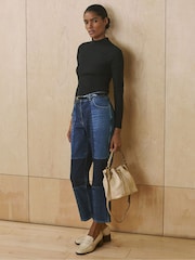 Reiss Mid Blue Birch Straight-Leg Patchwork Jeans - Image 1 of 8