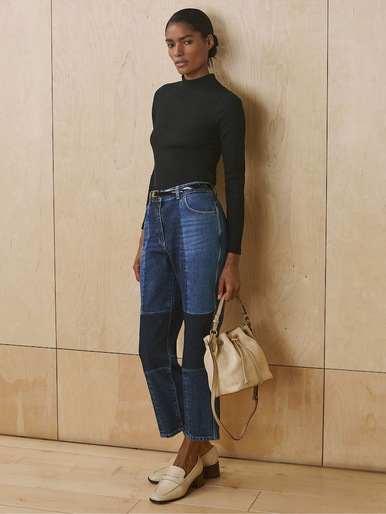 Reiss Mid Blue Birch Straight-Leg Patchwork Jeans - Image 1 of 8