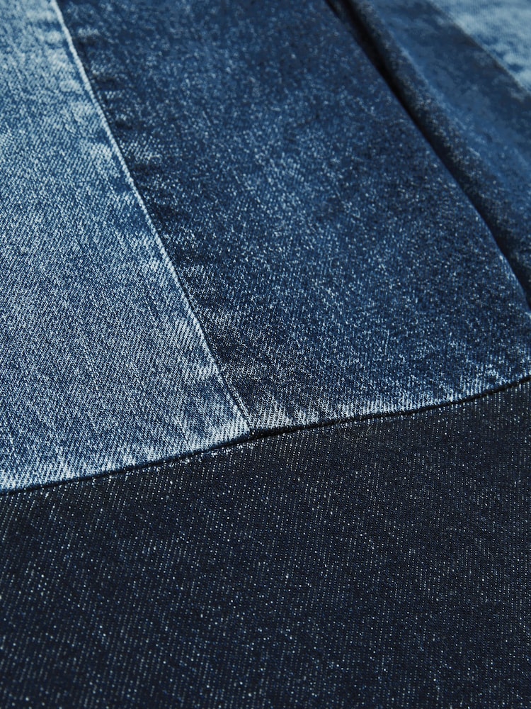 Reiss Mid Blue Birch Straight-Leg Patchwork Jeans - Image 8 of 8