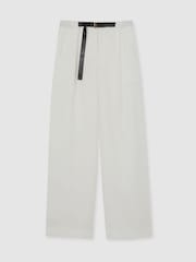 Reiss White Analise Linen Belted Wide-Leg Trousers - Image 2 of 6