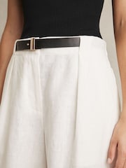 Reiss White Analise Linen Belted Wide-Leg Trousers - Image 4 of 6