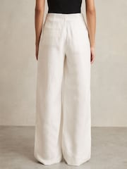 Reiss White Analise Linen Belted Wide-Leg Trousers - Image 5 of 6