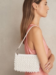 Reiss White Dani Faux-Pearl Raffia Shoulder Bag - Image 1 of 6